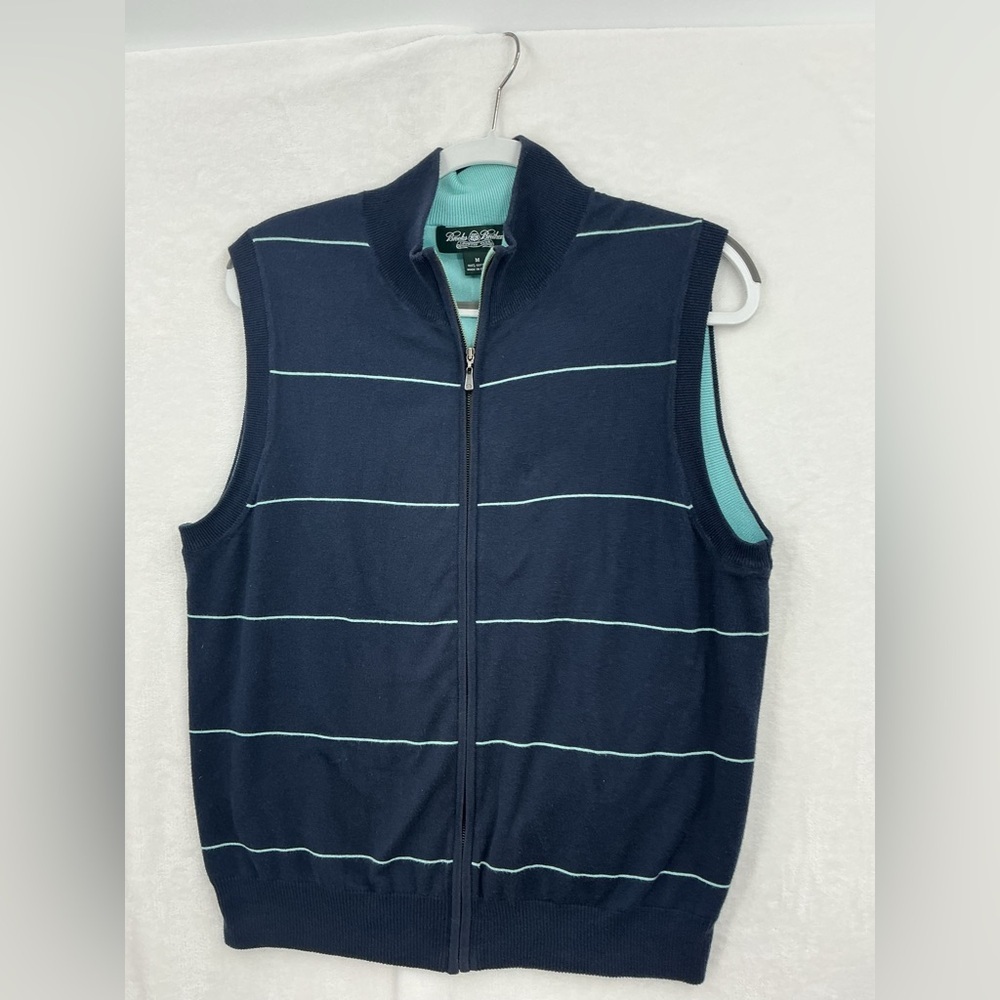 100% cotton Brooks Brothers Navy Zip-Front Vest with Mint Interior 648